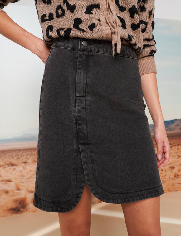 Jupe évasée effet portefeuille, jean (gris anthracite) Jupe évasée effet portefeuille, jean (gris anthracite)